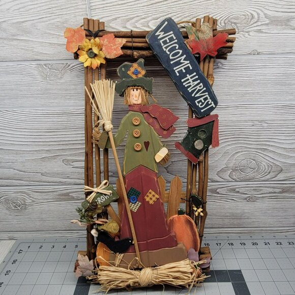 Welcome Harvest Fall Scarecrow Wall Hanging Decor‎ Crow Bird House Pumpkin READ - Picture 2 of 7